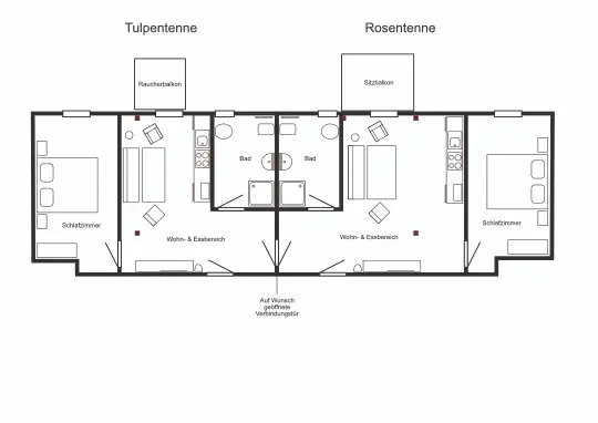 Grundriss der beiden Tennen Ferienapartments